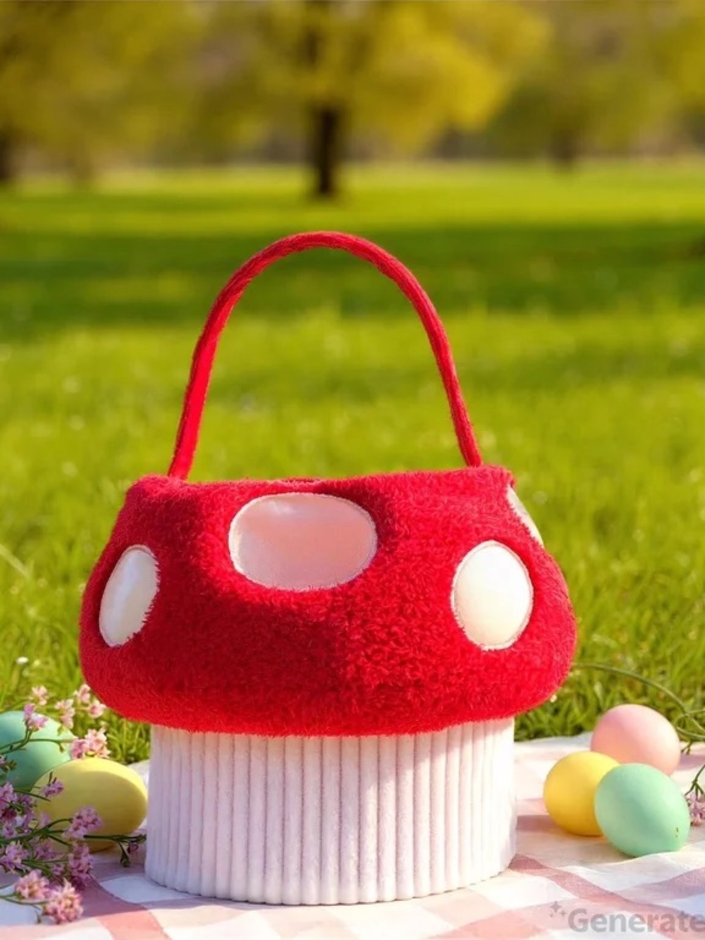 Kids Red Mushroom Plush Easter Basket Tote toy keeper projects Prop Costume